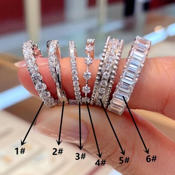 925 Silver Plated Round Rectangle Diamond CZ Rings For Women, HA4554-6 - Picture 3 of 4